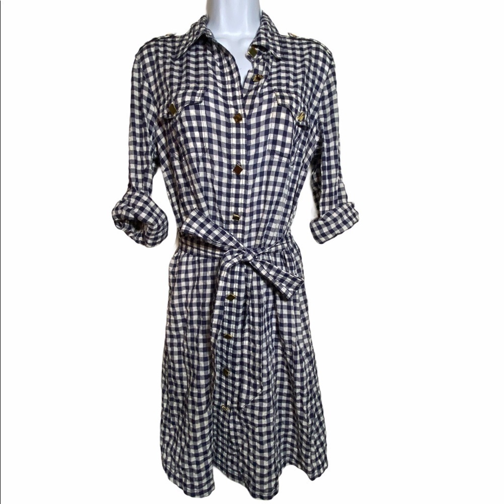 Tory Burch Gingham Shirt Dress Size 6 | Tie Waist Button Front Midi